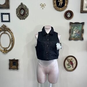 Vintage Y2K Black Leather Button-Up Biker Vest – Women's XL